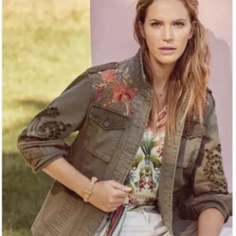 Johnny Was Embroidered Utility Jacket with Multicolor Floral Detail Xl Oversized - Picture 12 of 12